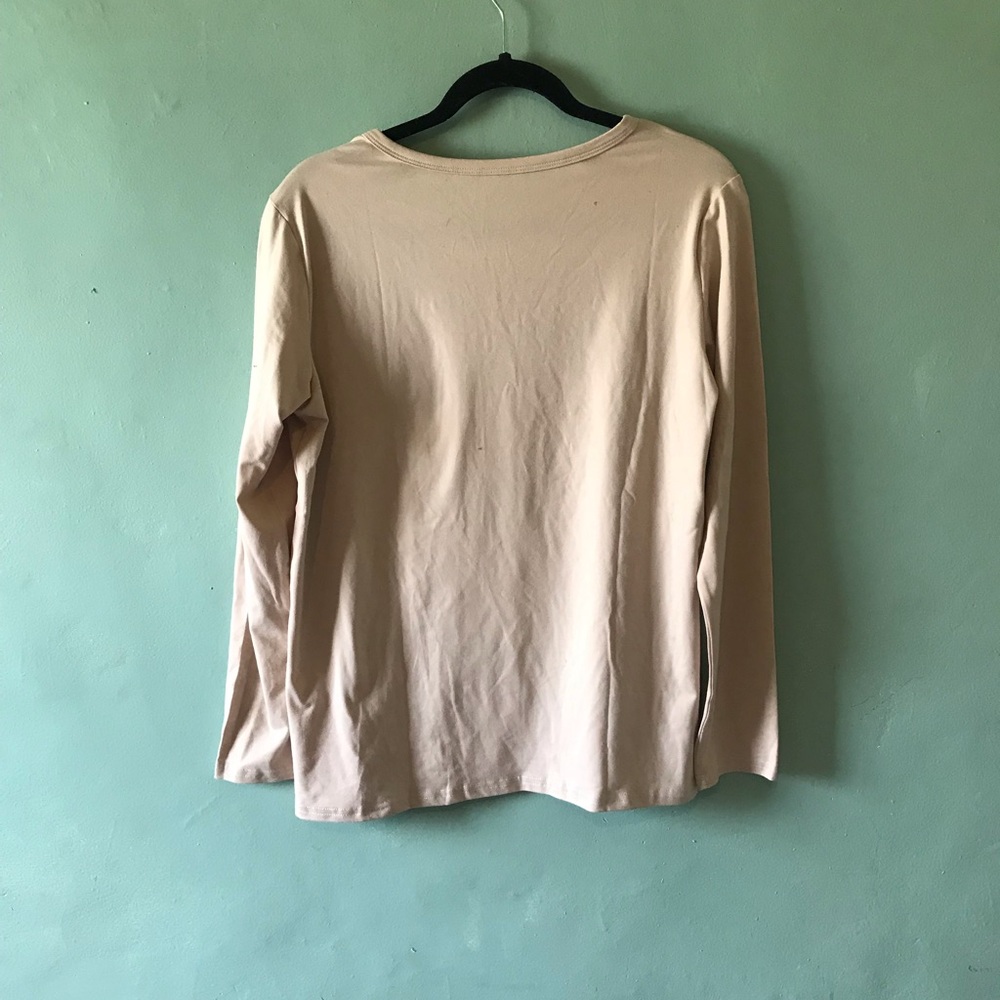 Women's Cream Long Sleeve Tee with Pink Butterfly Print - Picture 3 of 3